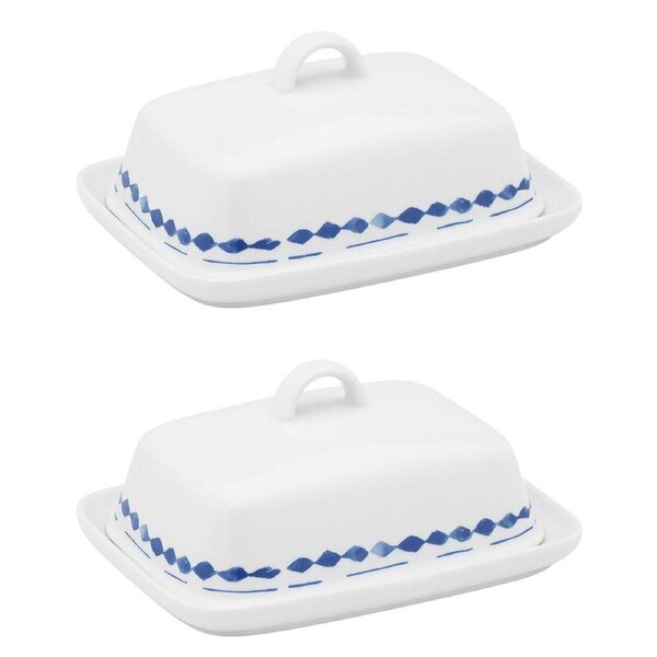 2PK Porto Porcelain Positano Kitchen Butter Storage Dish Multi-Coloured