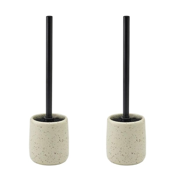 2PK Porto Reactive Glaze Stoneware Perry Bathroom Toilet Brush Holder Oat
