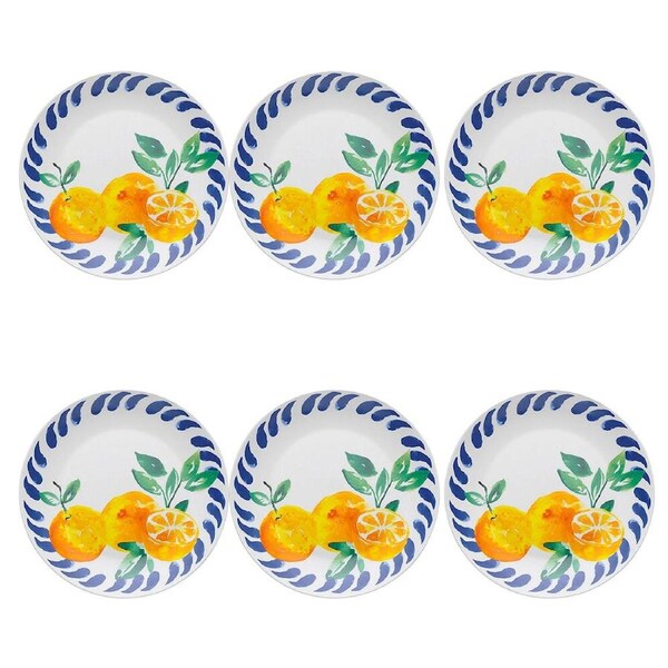 6PK Porto Porcelain Positano Round Kitchen Dinnerware Side Plate 20cm Orange
