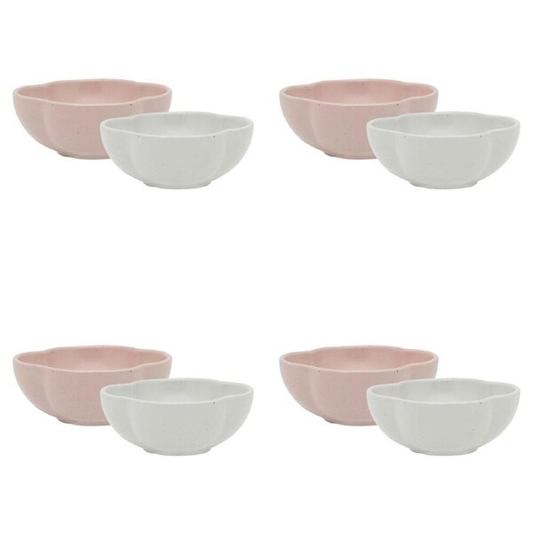 4x 2pc Ecology Matte Glaze Porcelain Bloom Round Dip Bowls 8cm Birch, Pink Salt