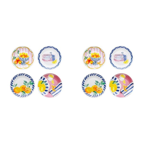 2x 4pc Porto Porcelain Positano Round Side Plates 20cm Assorted Designs