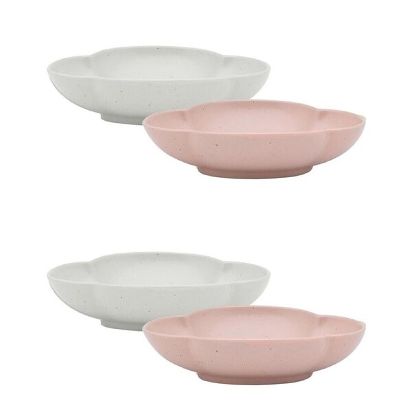 2x 2pc Ecology Matte Porcelain Bloom Oval Dip Bowls 12 x16cm Birch, Pink Salt