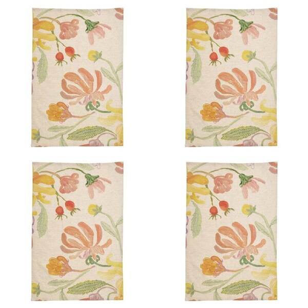 4PK Ecology Hand-Painted Midsummer Cotton/Linen Tea Towel 180gsm Multi-Coloured