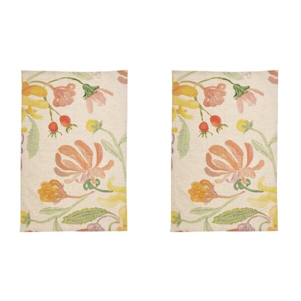 2PK Ecology Hand-Painted Midsummer Cotton/Linen Tea Towel 180gsm Multi-Coloured