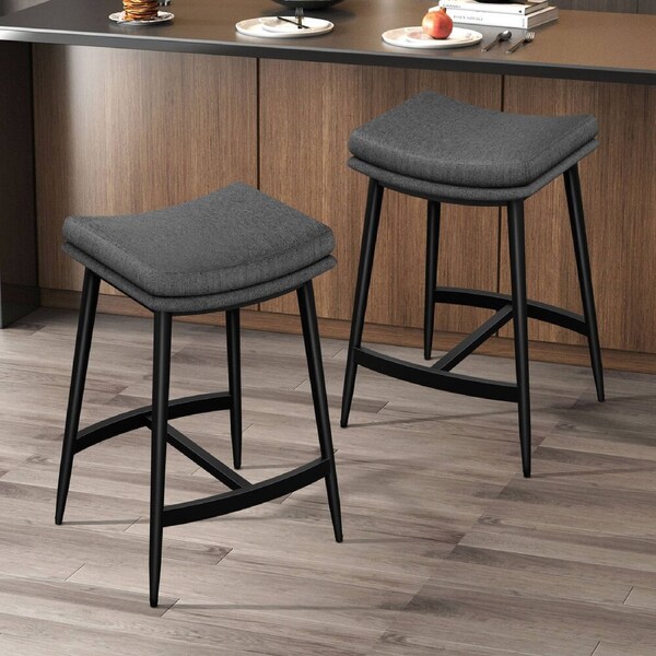 2x ALFORDSON Bar Stools 66cm Metal Barstool Fabric Dark Grey
