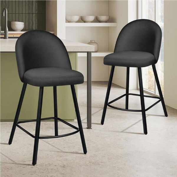 2x ALFORDSON Bar Stools Velvet Chair Dark Grey