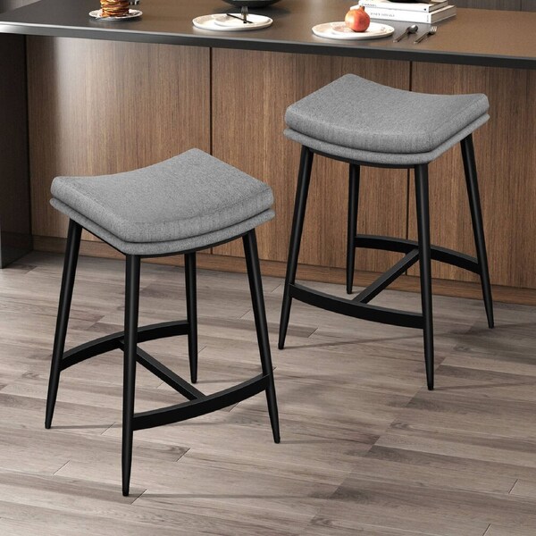 2x ALFORDSON Bar Stools 66cm Metal Barstool Fabric Light Grey
