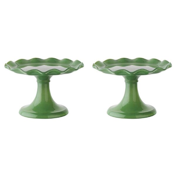 2PK Ecology Soda Lime Glass Ruffle Fluted Edged Cake Stand 20 x 12.5cm Meadow