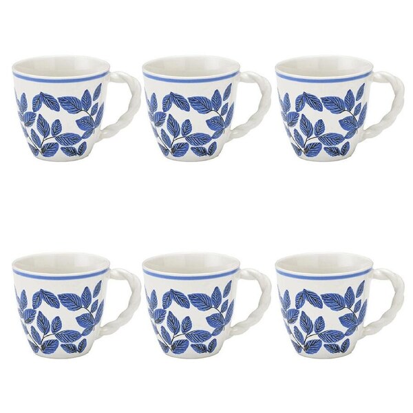 6PK Ecology Stoneware w/ Gloss Glaze Joie Mug Drinking Cup 300ml Blue Leaf