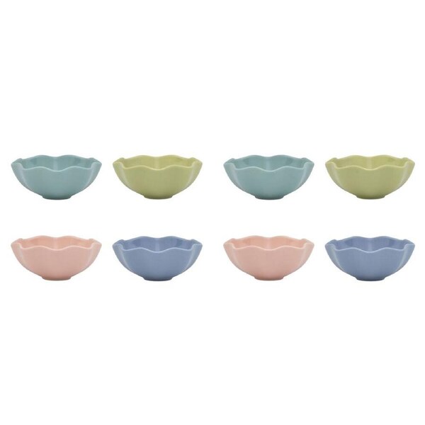 2x 4pc Ecology Porcelain Ruffle Dip Bowls Pink Salt, Midday, Twilight, Ginko