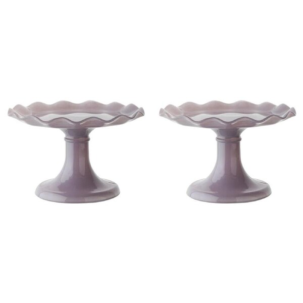 2PK Ecology Soda Lime Glass Ruffle Fluted Edged Cake Stand 20 x 12.5cm Iris