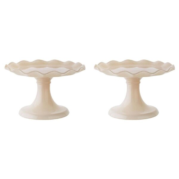 2PK Ecology Soda Lime Glass Ruffle Fluted Edged Cake Stand 20 x 12.5cm Pink Salt