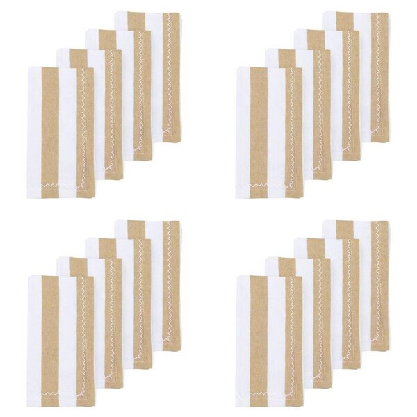 4x 4pc Porto Lola Cotton Reusable Striped Napkins Serviettes 45x45cm Almond