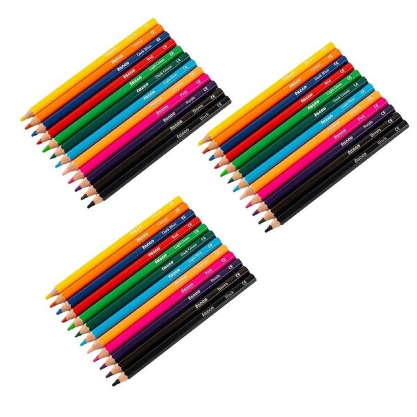 3x 12pc Tacco Jumbo Hexagonal Coloured Pencils Art Supplies Kids - 3y+