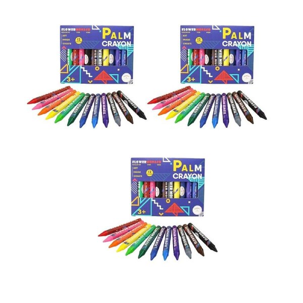 3x 12pc Flower Monaco Palm Crayons Art Supplies & Craft Kids - 3y+