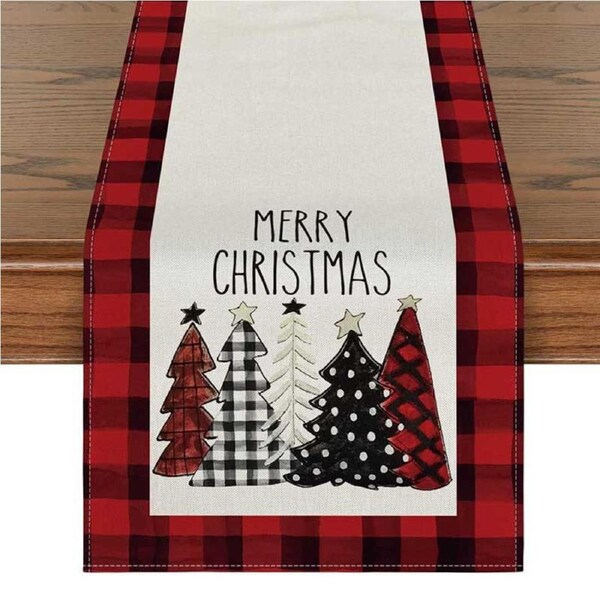 JOYBUY Red Plaid Christmas Tree Table Runner for Kitchen Dining Decor - Size B/XL