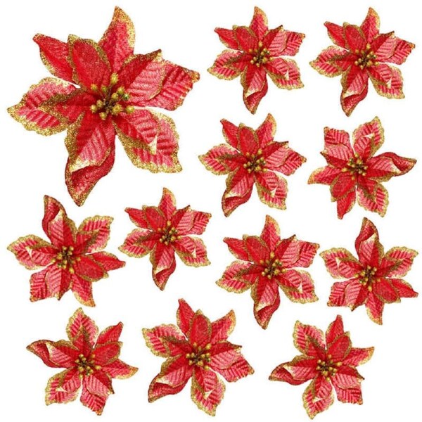 JOYBUY Red Phnom Penh Small Flower Christmas Tree Decoration - 12 Pack