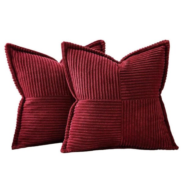 JOYBUY 2&nbsp;Pcs Wine Red Corduroy Throw Pillow Covers for Couch Bed