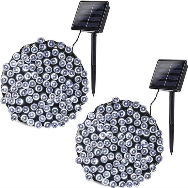 JOYBUY 2Pcs 39ft Solar Christmas Lights 100 LED 8 Modes Waterproof - White