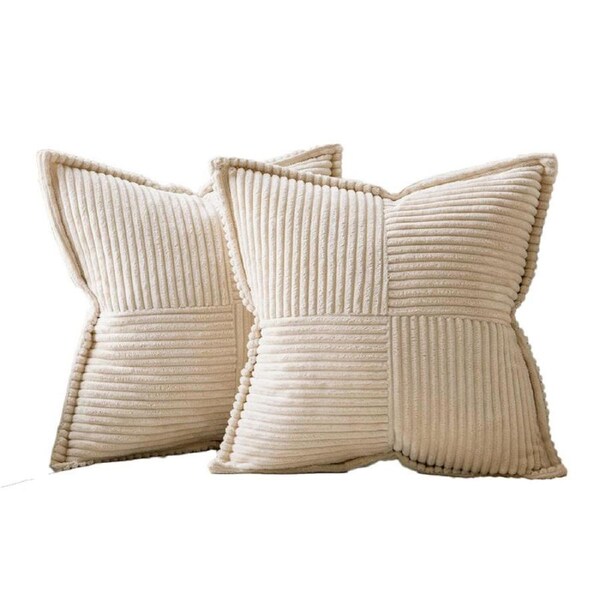 JOYBUY 2 Pcs Beige Soft Corduroy Decorative Throw Pillow Covers for Couch Bed