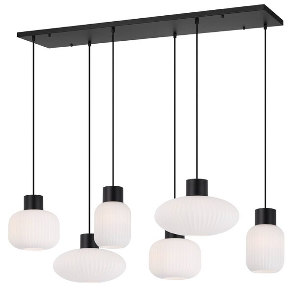 Jasper TFS Opal Matt Globe Pendant with Black Matt Frame, 6 Lights