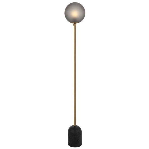 Teralux TFS Black Travertine Floor Lamp with Antique Brass and Grey Smoke