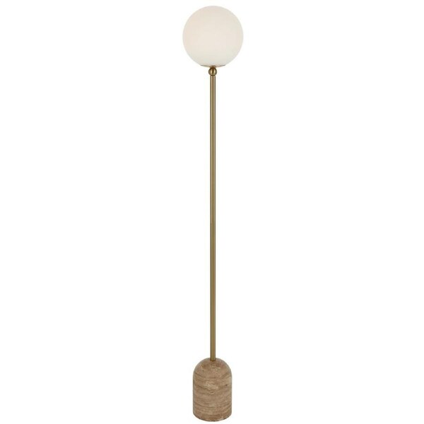 Bellamont TFS Beige Travertine Floor Lamp with Antique Gold and Opal Shade