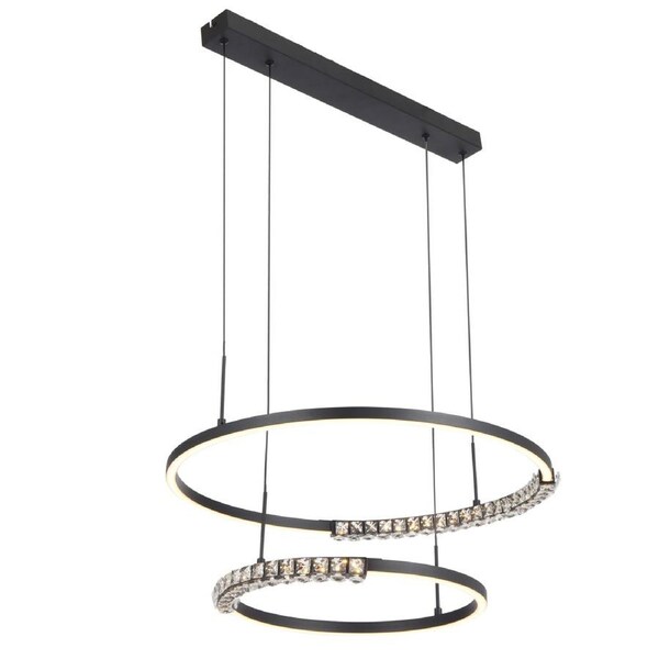 Arles TFS Black Sand Two-Tier LED Pendant with Crystal Accents for Dining Rooms