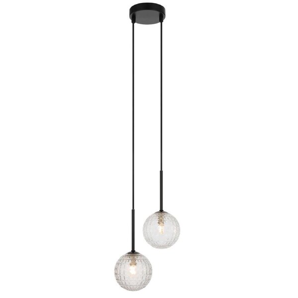 Solstone TFS Black Two-Light Pendant with Clear Prism Pattern Glass Shade