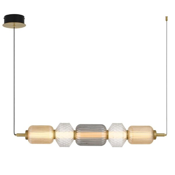 Como TFS Brass Pendant, 5-Light LED with Amber Smoke and Clear Glass Shades