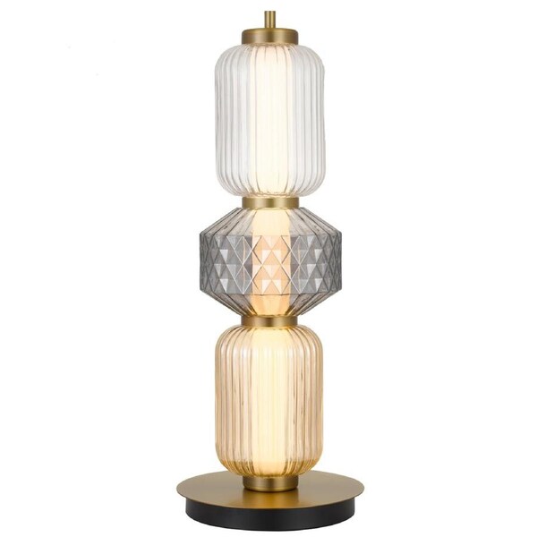 Rimini TFS Brass Table Lamp, Amber Smoke and Clear Glass, 3000K LED Glow