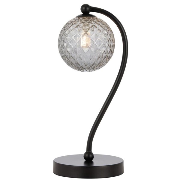 Altoville TFS Black Table Lamp with Smoke Tear Glass Shade for Modern Home Decor