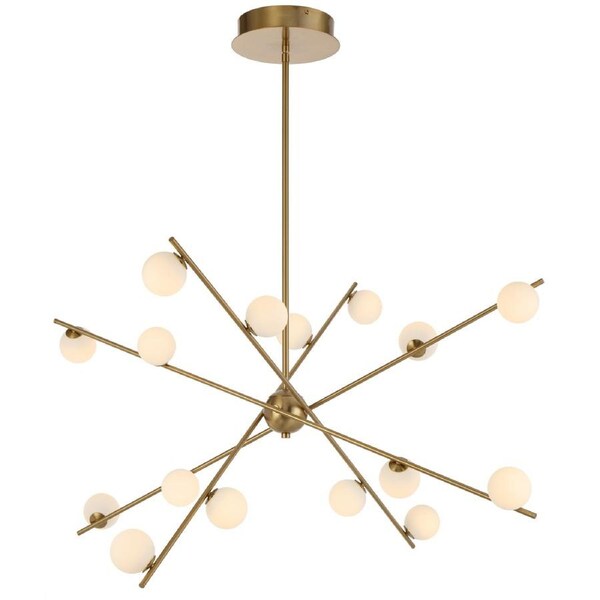 York TFS Antique Gold Sixteen-Light LED Pendant with Opal Matt Shades for Luxury