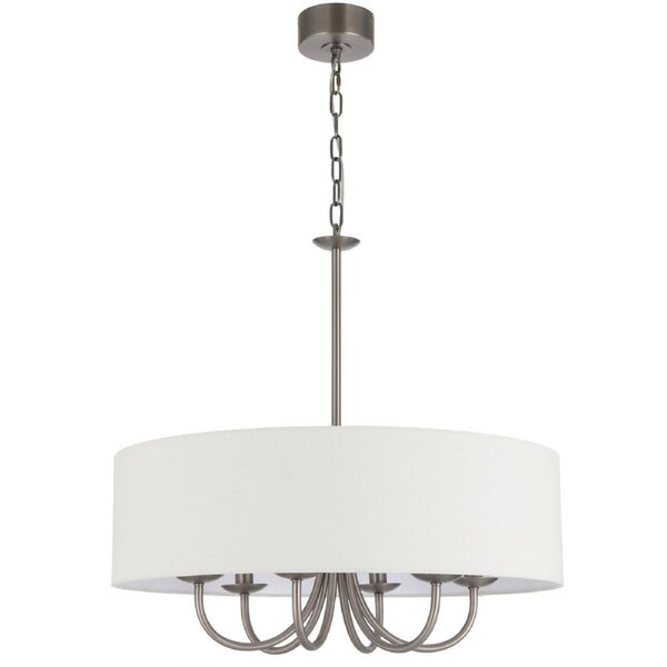 Noraton TFS Dark Nickel Pendant, 6-Light with Ivory Linen Drum Shades