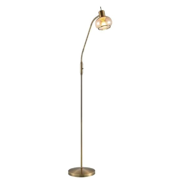 Graz TFS Vintage Antique Brass Amber Glass Floor Lamp for Classy Interiors