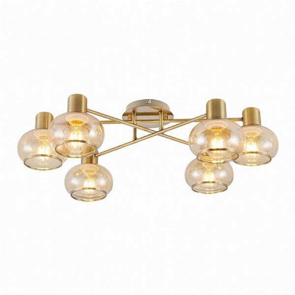 Bern TFS Warm Antique Brass Amber Glass Ceiling Light for Vintage Atmosphere