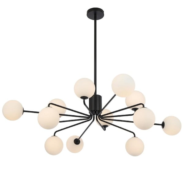 Lumomark TFS Black Twelve-Light Pendant with Opal Matt Glass Shade for Interiors