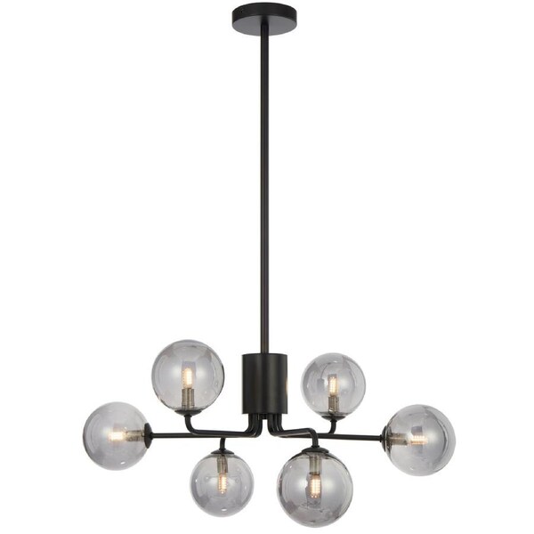 Teraline TFS Black Six-Light Pendant with Sleek Smoked Glass Shade for Interiors