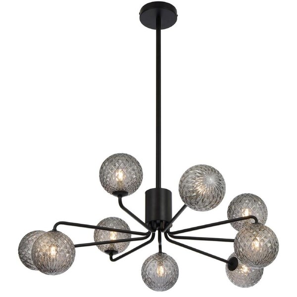 Solform TFS Black Nine-Light Pendant with Smoke Tear Pattern Glass Shade Lighting