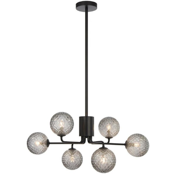 Altomont TFS Black Six-Light Pendant with Smoke Tear Pattern Glass Shade Lighting