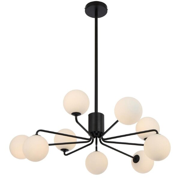 Lumostone TFS Black Nine-Light Pendant with Opal Matt Glass Shade for Elegant Decor