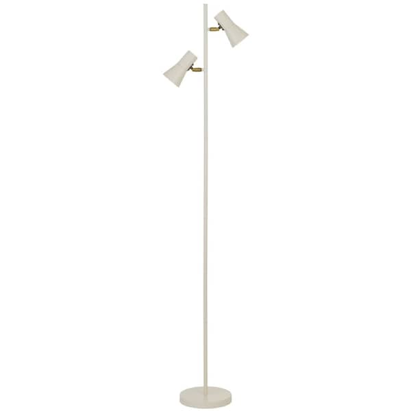 Valencia TFS Beige Satin Floor Lamp with Brass Trim and White Interior