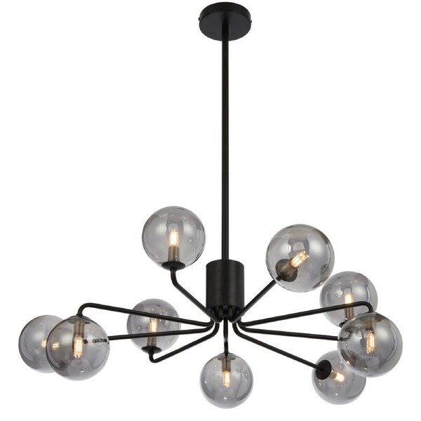 Rivamont TFS Black Nine-Light Pendant with Smoked Glass Shade for Modern Interiors