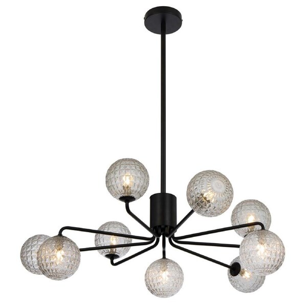 Zanoline TFS Black Nine-Light Pendant with Clear Prism Pattern Glass Shade Lighting