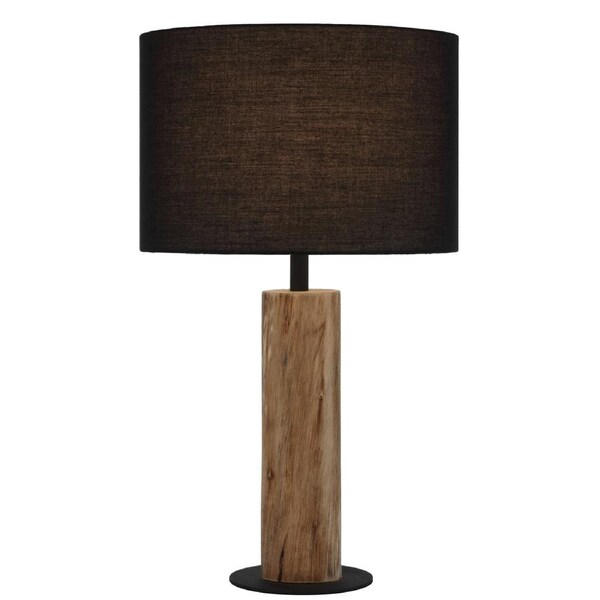 Oslo TFS Wood Base Table Lamp with Black Fabric Shade and Inline Switch