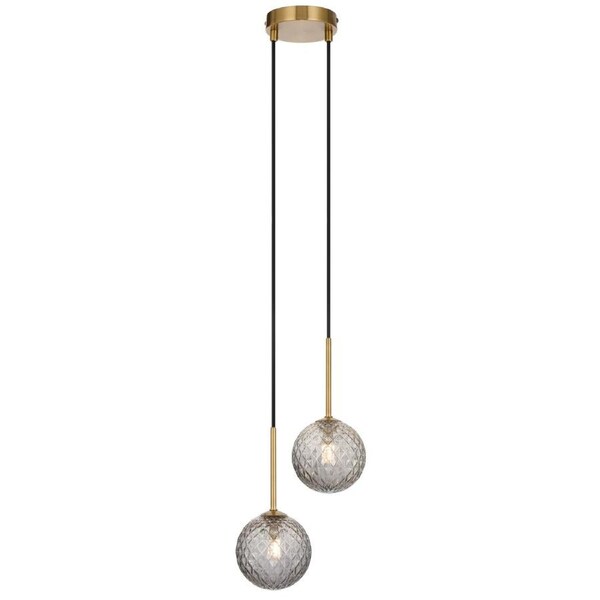 Altowood TFS Antique Gold Two-Light Pendant with Smoke Tear Pattern Glass
