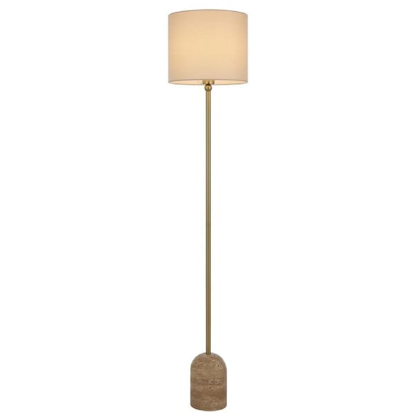 Segovia TFS Beige Travertine and Gold Floor Lamp with Cream Shade for Warm Glow