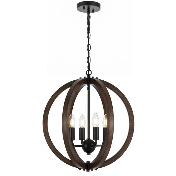 Malaga TFS Black and Timber Pendant with Four Lights for Rustic Contemporary Look