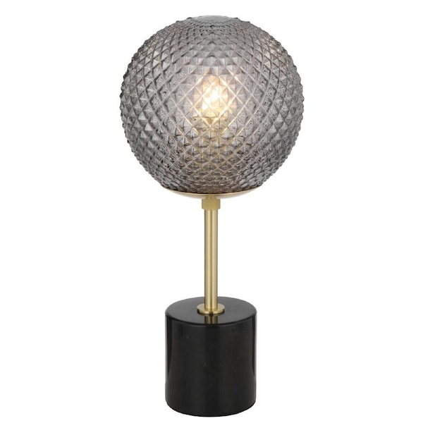 Regal TFS Black Marble and Smoke Glass Table Lamp for Modern Sophisticated Decor