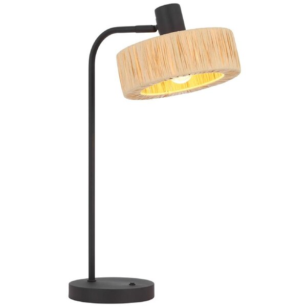 Milan TFS Black Natural Raffia Table Lamp with Inline Switch for Warm Lighting